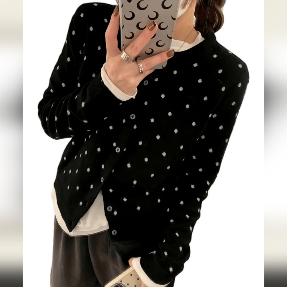 SHEIN Black and White Polka Dot Sweater